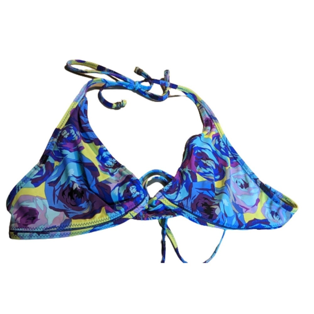 EUC Nanette Lepore blue rose floral string bikini top bottom and top strings